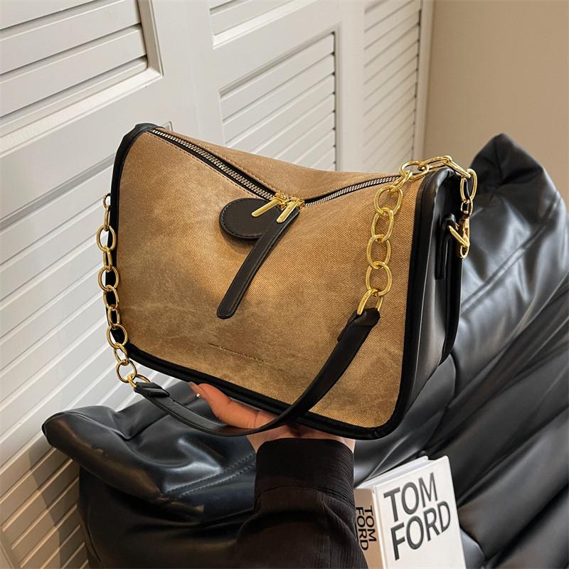 Ielgy Large-Capacity Bag Contrast Color Shoulder Messenger Bag Retro High-End Ladies Pillow Bag