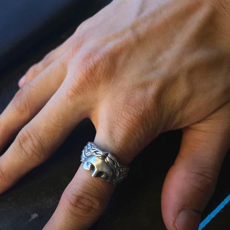 Anillos Para Hombre Anillo Creativo Máscara de Venus, Retro Plata Tailandesa en Relieve Con Anillo de Apertura Ajustable Regalo de Confesión