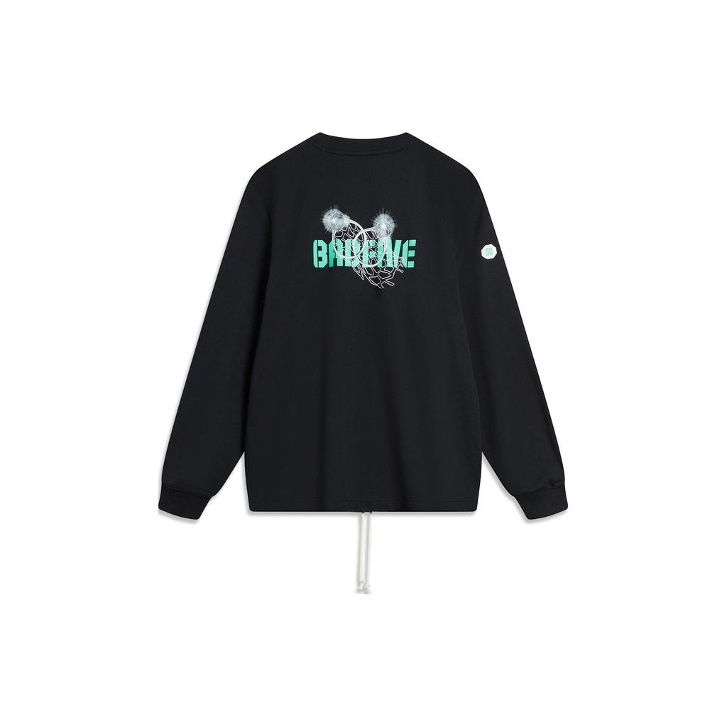 Li Ning Loose Fit Round Neck Letter And Number Print Long Sleeve Sweatshirt Unisex sweatshirt Black AWDTC87-4