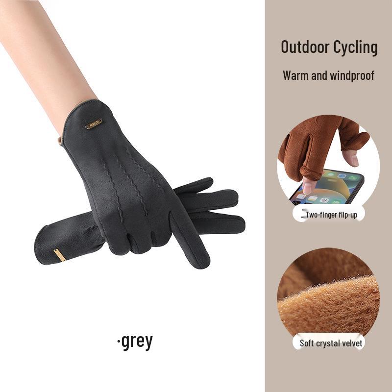 Men s Suede Fingerless Touchscreen Gloves – Warm, Windproof, Non-Slip, Plus Velvet, for Autumn/Winter Cycling and Driving.