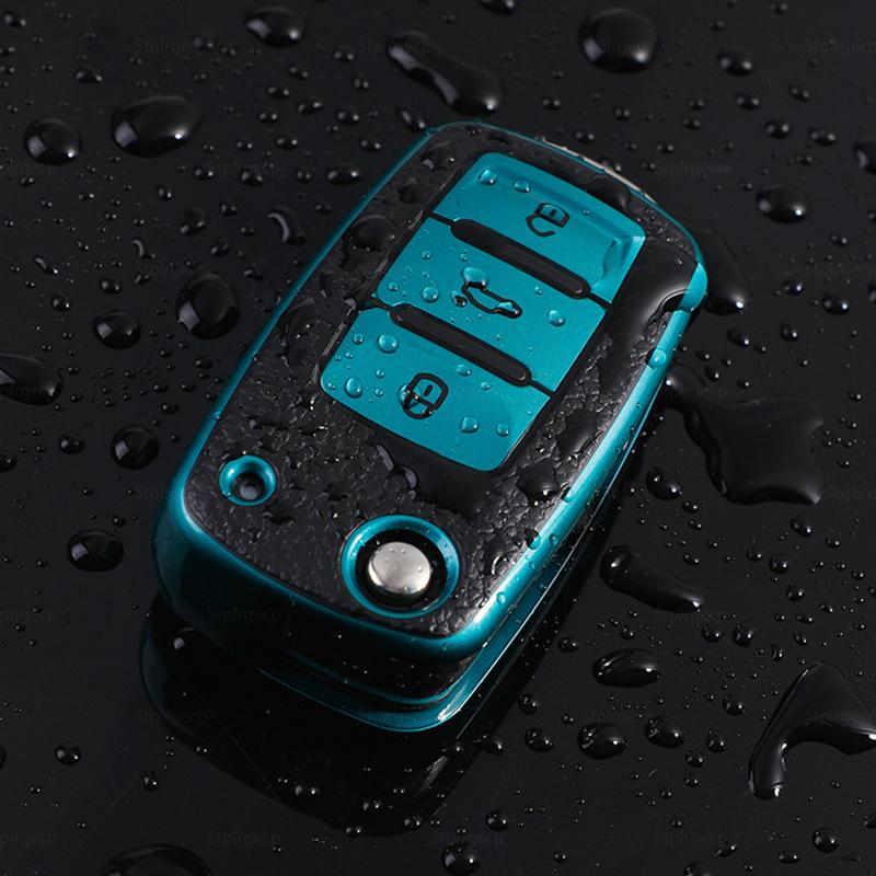 Leather+TPU Car Remote Key Cover Case Fob For Volkswagen VW Bora Polo Tiguan Jetta Passat B5 B6 B7 Golf Beetle For Skoda Octavia