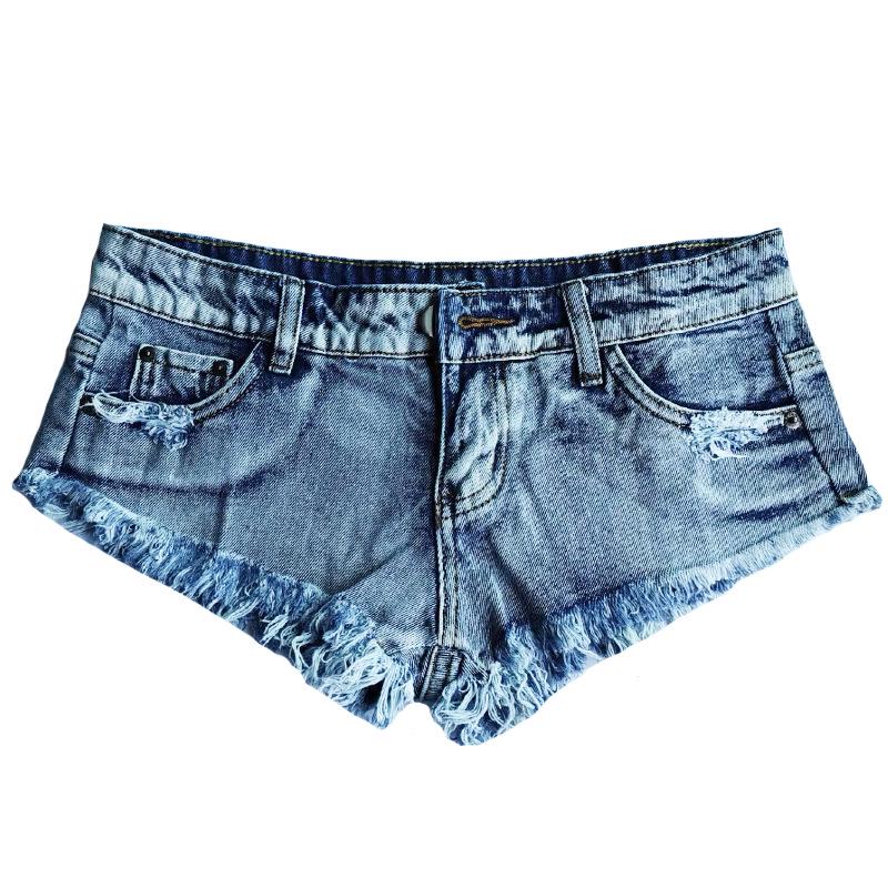 

Сексуальные джинсовые микро-шорты с очень низкой посадкой - Рваные горячие шорты в стиле Y2K с необработанным краем Large светло-синий