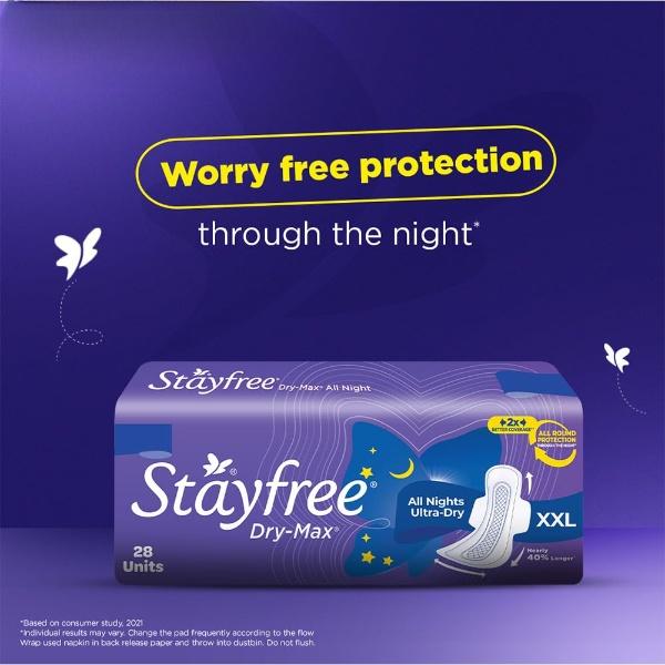 Stayfree Dry Max All Night XL Dry Cover Sanitary Pads For Women With Wings,28 Pads Pack Of 1