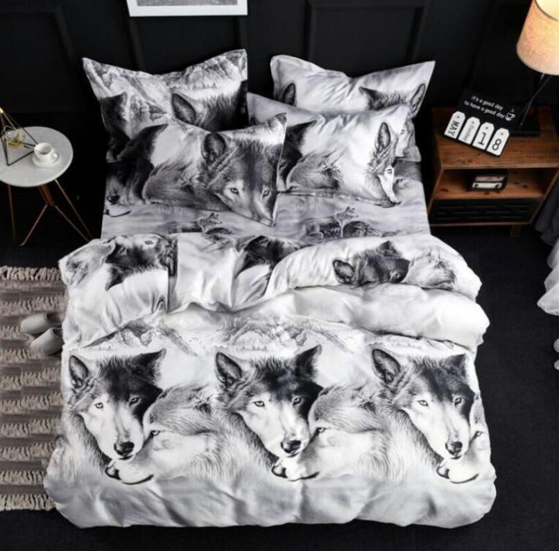 

WTEMPO 4PCS 3D Полиэстер WOLF Постельные принадлежности Набор принтов Пододеяльник Набор Queen Size 1PC Простыня / 1PC Comfo Queen разноцветный