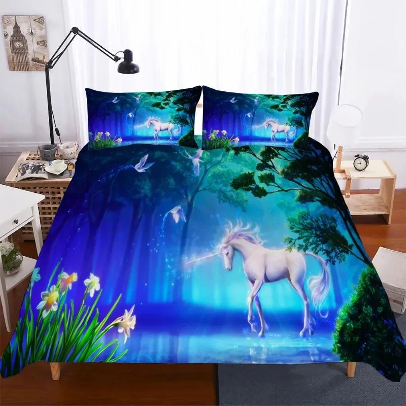 Digital Print Pink Unicorns Beding Set Princes Soft Duvet Cover Set Pilow Cover Flower Unicorn Carton Bed Linen Sets Ropa De Cama Tf85