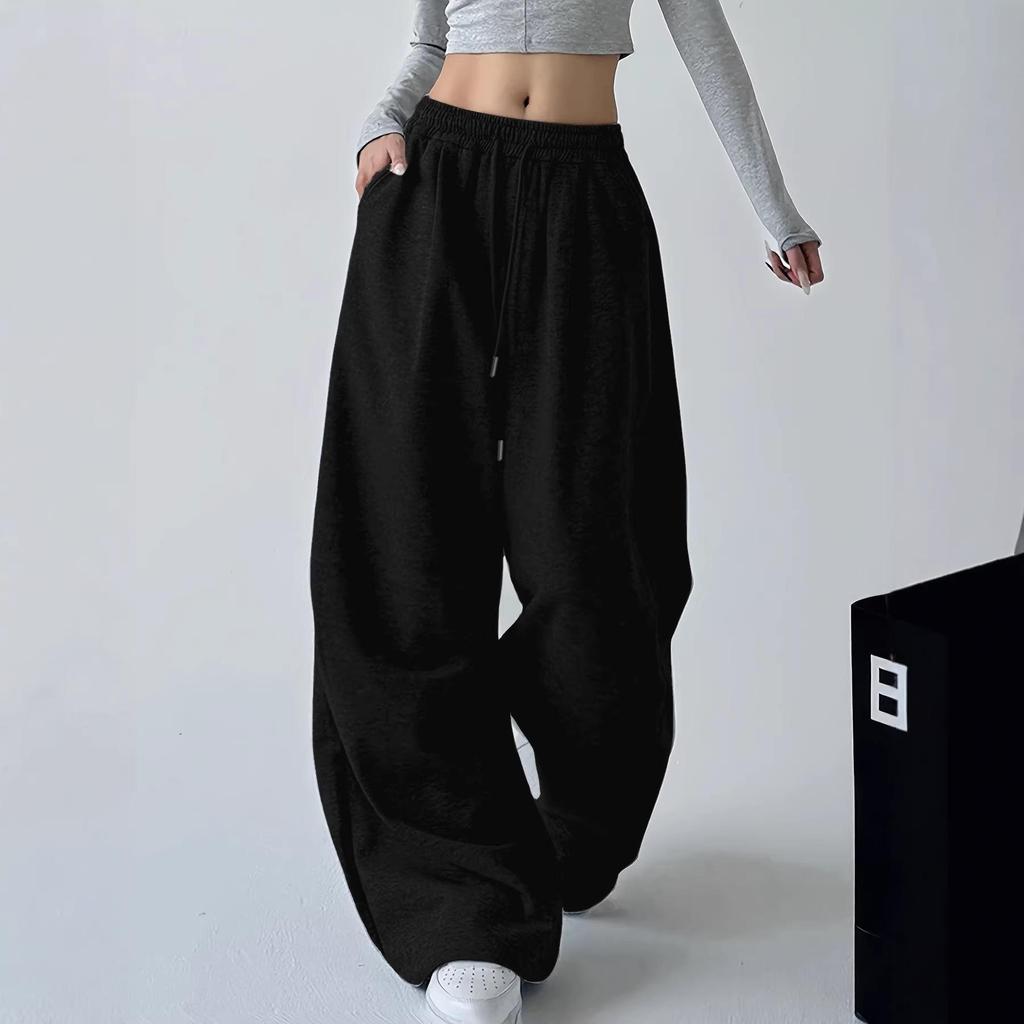 Womens Trousers Sweatpants Elastic High Waist Wide-Leg Pants Loose Sports Pants Casual Jogging Pants Streetwear