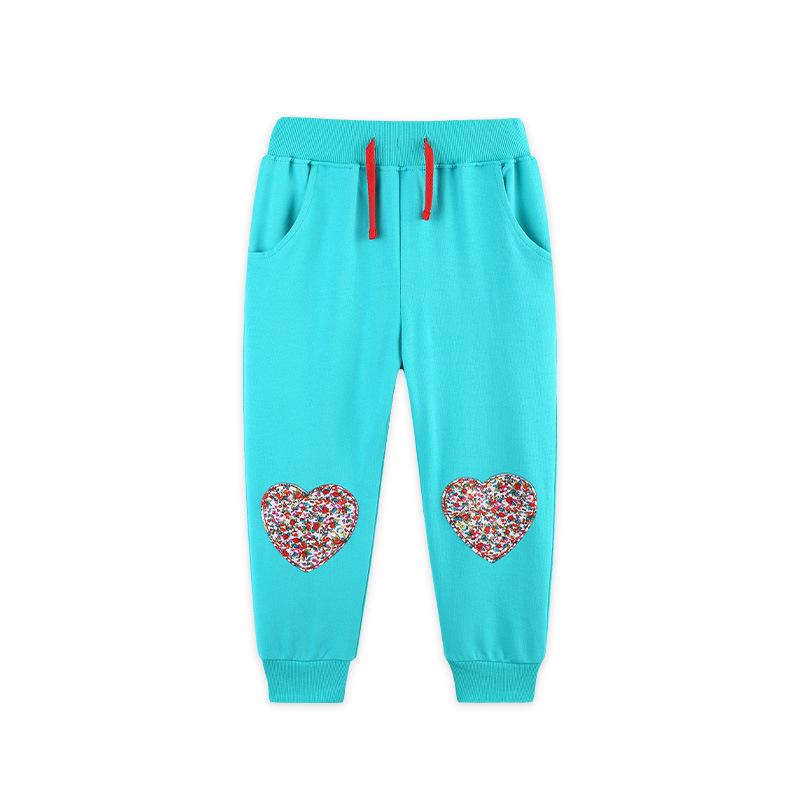Girls Fashionable Heart Patch Joggers - European & American Style, Small & Medium Sizes 125cm