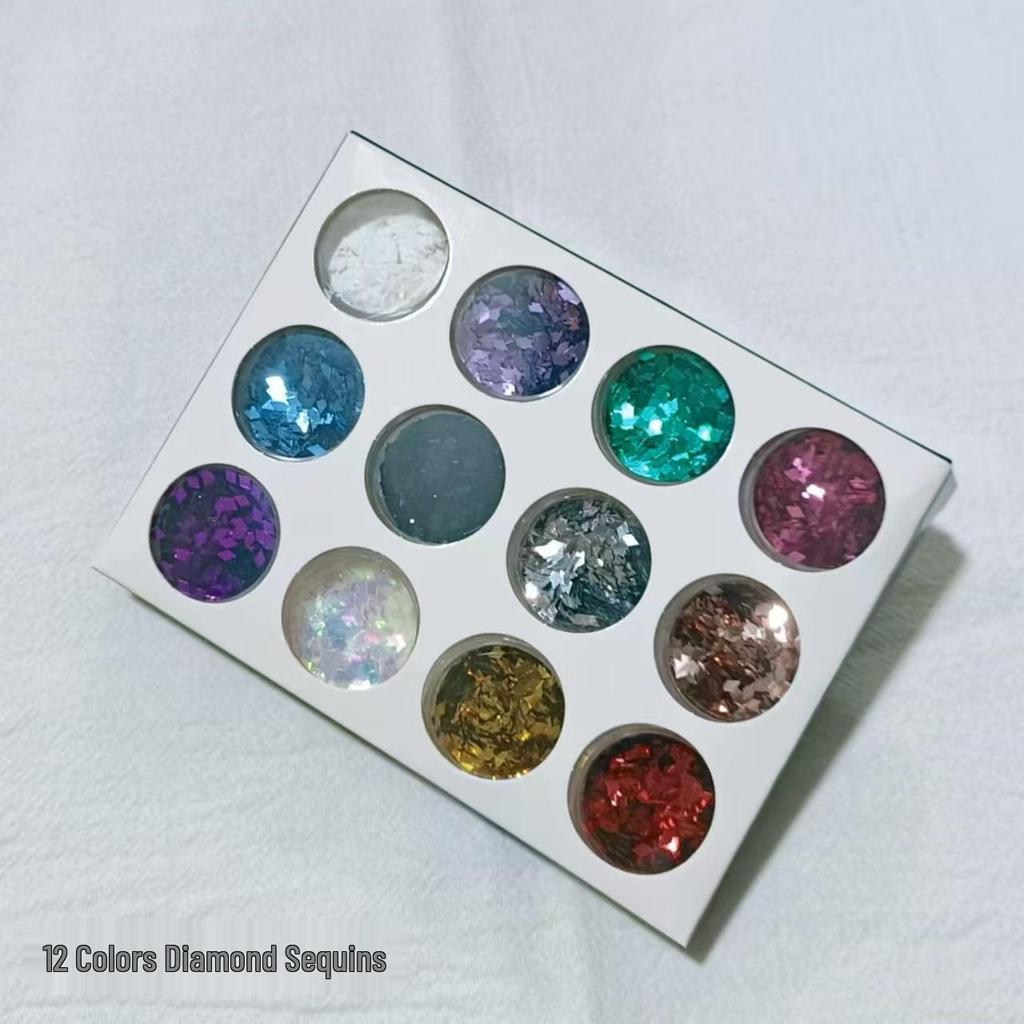 12-Color Crystal Nail Powder Glitter Set