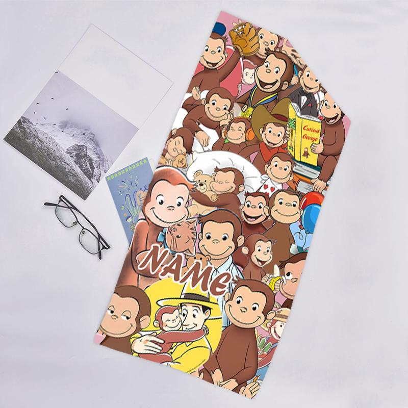1pc Curious George2 Beach Towel with Custom Name, Beach/Swimming/Bath/Picnic/Camping Towel, Suitable for Seaside Beaches