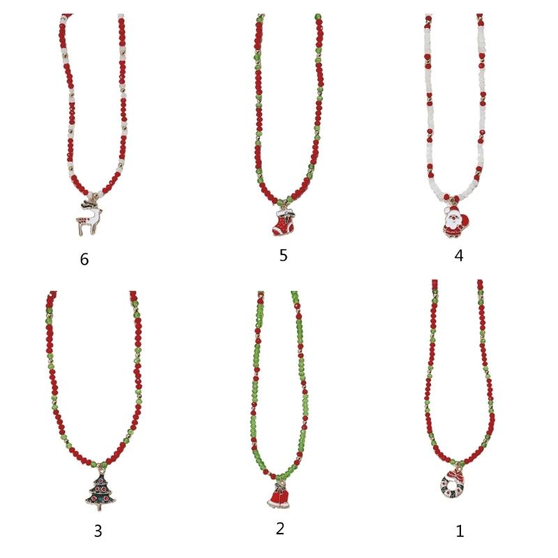 Fashion Cartoon Christmas Pendant Necklace Elegant Collar Necklace Choker Holiday Beaded Charm Neck Chain Party Jewelry