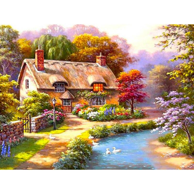 

Новый 5D DIY алмазная живопись живописный домик Алмазная вышивка пейзаж вышивка крестом полная круглая дрель ремесла домашний декор подарок Full Round 15x20CM