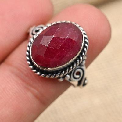 Faceted Ruby  Gemstone 925 Sterling Silver Handmade Ring Jewelry Beauteous Gift For Her