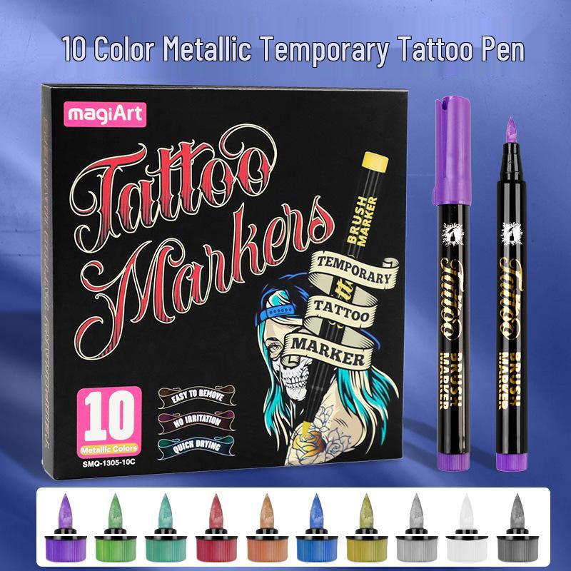 

Metallic Temporary Tattoo Pen Set for Body Art - Soft Tip, Stackable Colors