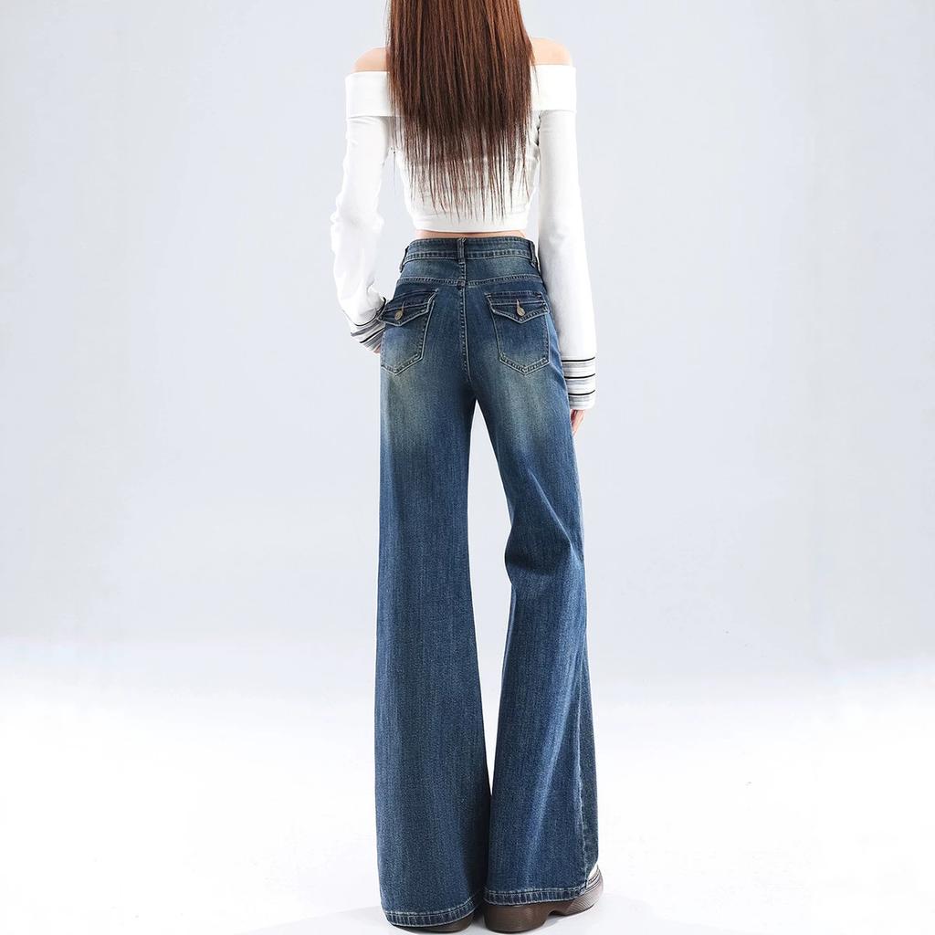 American retro low-rise brown flared pants slim-fitting and thin autumn and winter jeans women's & trousers extended
