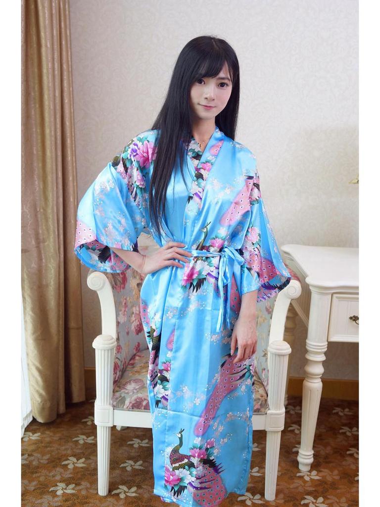 Damen Übergröße Pfau Tang Anzug Seiden-Ausgabe Bademantel Pyjama