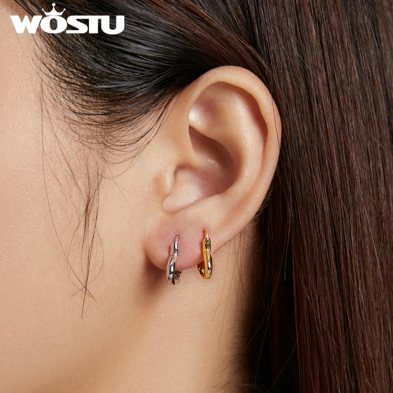 WOSTU 925 Sterling Silver Hollow Heart Love Stud Earrings Shiny Simple Earrings For Women Fashion Silver Jewelry CQE1174