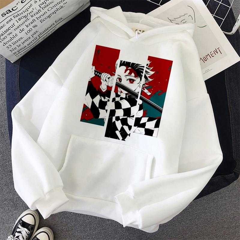 Anime Demon Slayer Tanjiro and Nezuko Hoodie Sweatshirt Women Korean Kpop Street Style Sweatshirt Girl Streetwear Winter Loose Top