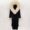 OFTBUY Autumn Winter Women Coat Real Natural Fox Fur Collar Hooded Double-faced Woolen Blends Jacket Thick Warm Casual Overwears