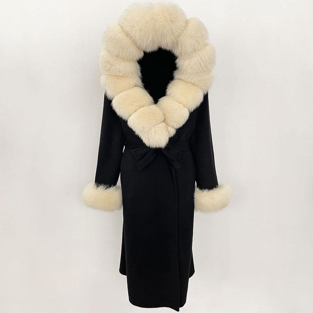 OFTBUY Autumn Winter Women Coat Real Natural Fox Fur Collar Hooded Double-faced Woolen Blends Jacket Thick Warm Casual Overwears