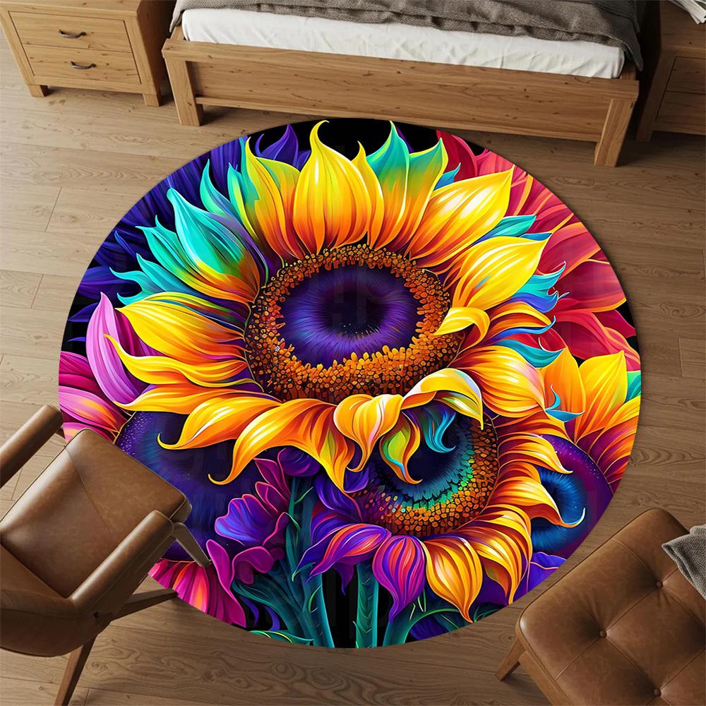 1pc Sunflower Petals Round Chair mat Area Rug - Non-Slip, Floor Mat for Office, Bedroom, and Indoor Decor -1002270