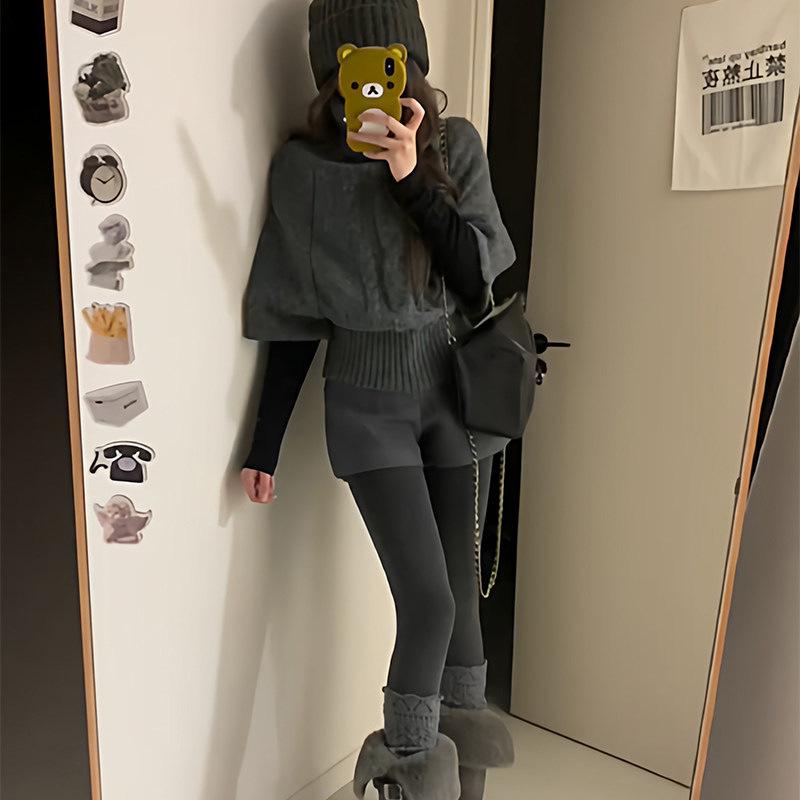 2026 New Winter Grey Wool-Blend Maternity Bodycon Shorts M