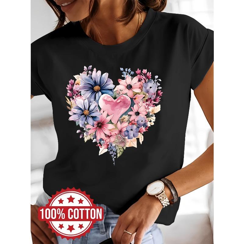 

European Size Artistic Printed Design, Round Neck Women S Short Sleeve, Pure T-Shirt, Easy Su 4XL