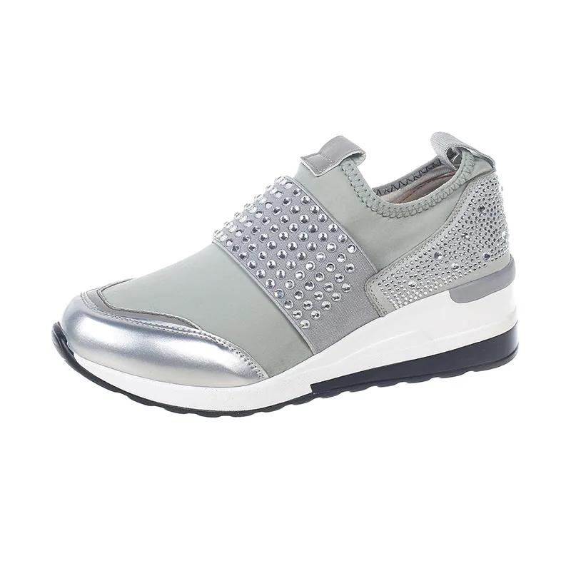 

Корейские клинья Стразы Слипоны Повседневная обувь для женщин Круглый носок Платформа Кроссовки Мода Zapatillas De Mujer Кроссовки 43 серый