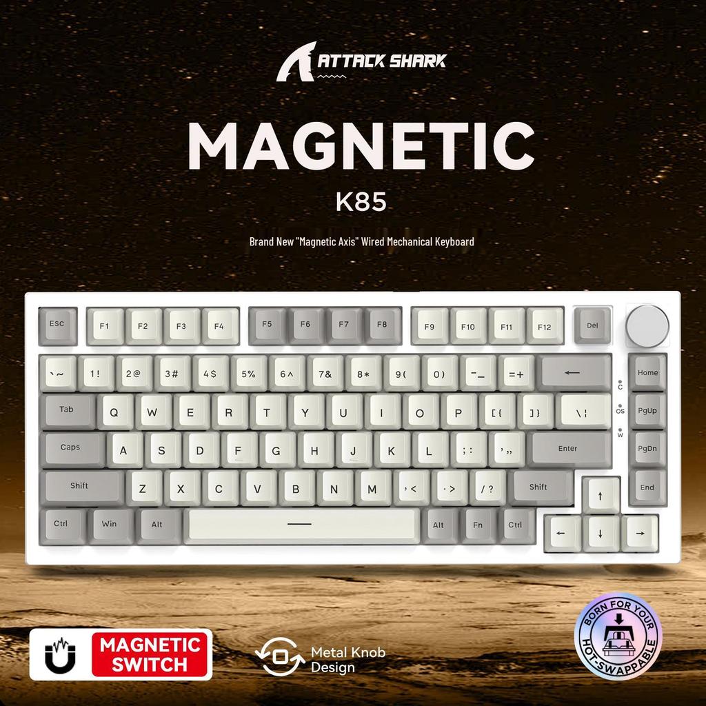 Attack Shark K85 Gaming Mechanical Keyboard - Magnetic Switch, Custom PBT Keycaps, 82 Keys, RGB, Adjustable Actuation.