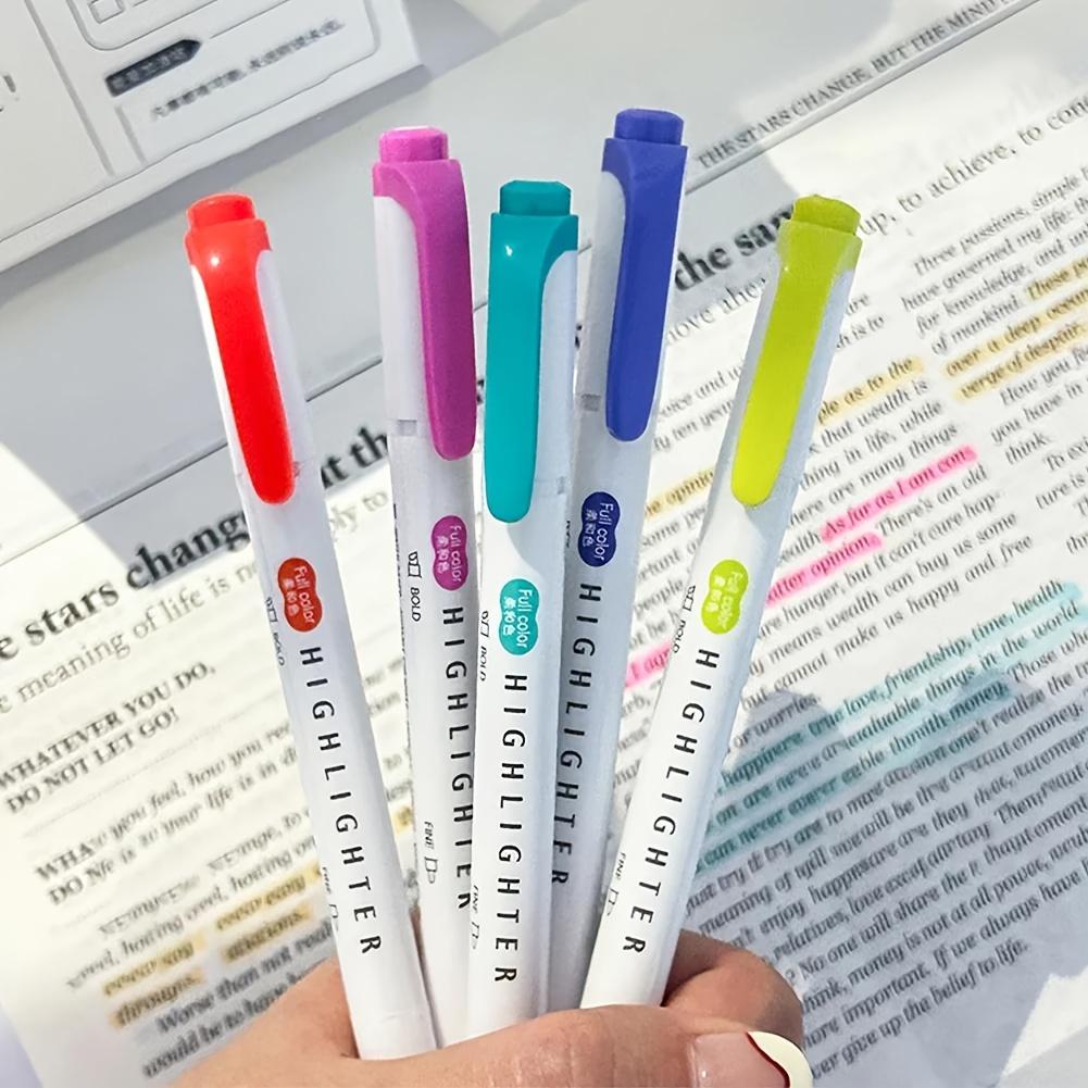 5pcs Double-Ended Highlighter Pens Set with Fine & Broad Tips - High Quality Quick-Dry Smooth Ink, for Journaling, Drawing, Art