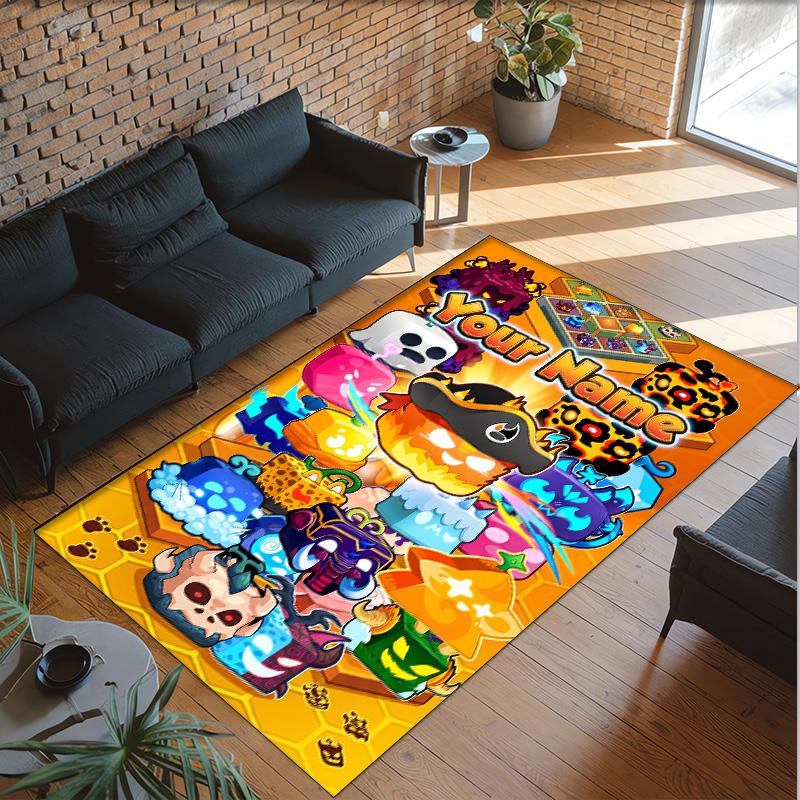 Personalized Crystal Velvet Carpet Custom Name Text,Blox Fruits Anti Slip Area Rug For Home Decoration
