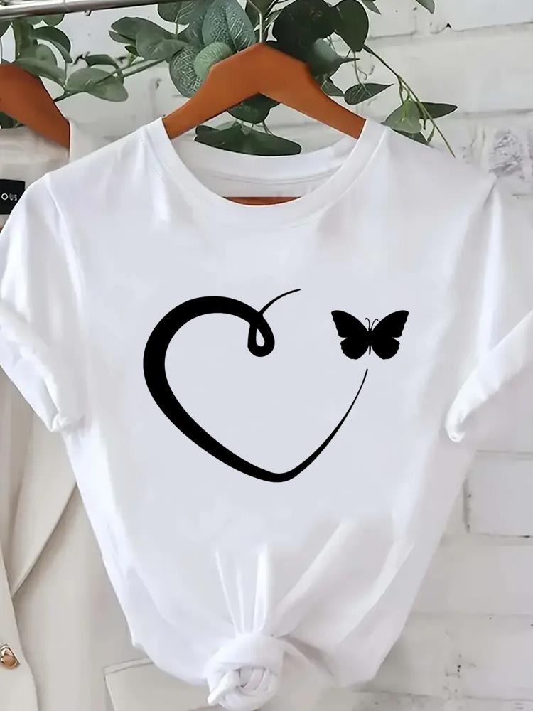 (Asian Size) cartoon lovely butterfly o-neck Lady Fashion Women Graphic Tee Short Sleeve T-shirts Casual Clothing Printed Female Top T Shirt