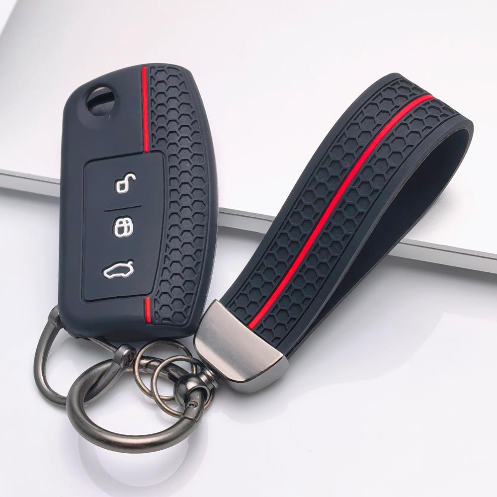 Silicone Key Cover Keychain for Ford 3 Button Flip Key Anti-Scratch Protective, Fits Ford Focus Mondeo Fiesta C-Max Galaxy Kuga Anti-Scratch Against