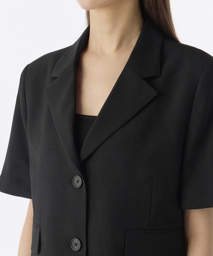 Musinsa Standard Dámský Dámský Lněný Crop Krátký Rukáv Blazer [Černý]
