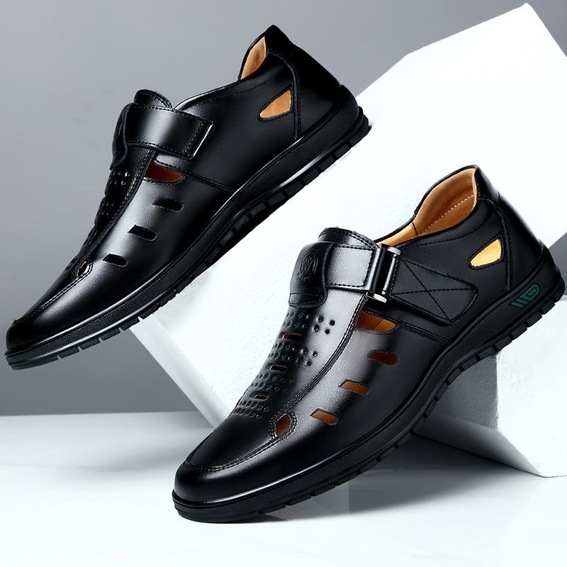 Hohle Herrenschuhe Sommer Herrenschuh Weiche Sohle Strandschuhe Leder Herren Business Lederschuhe Atmungsaktiv Tenis De Hombre