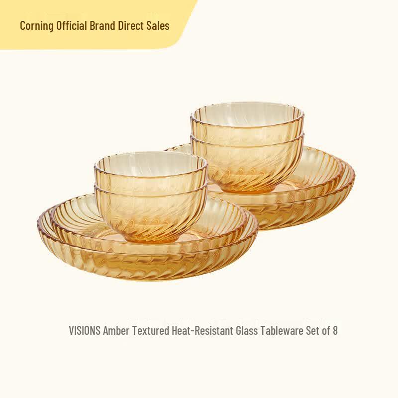 Corning VISIONS Dazzling Amber Heat-Resistant Glass 8-Piece Dinnerware Set