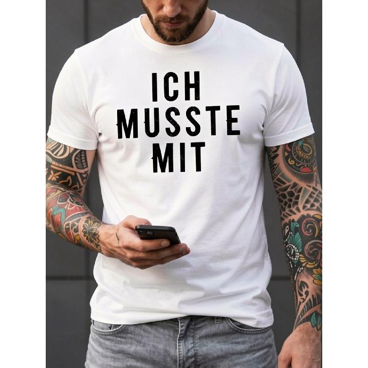 Men's Short Sleeve Crew Neck T-Shirt with Bold German Text Graphic, Soft Cotton Feel, Relaxed Fit for Casual Daily Wear