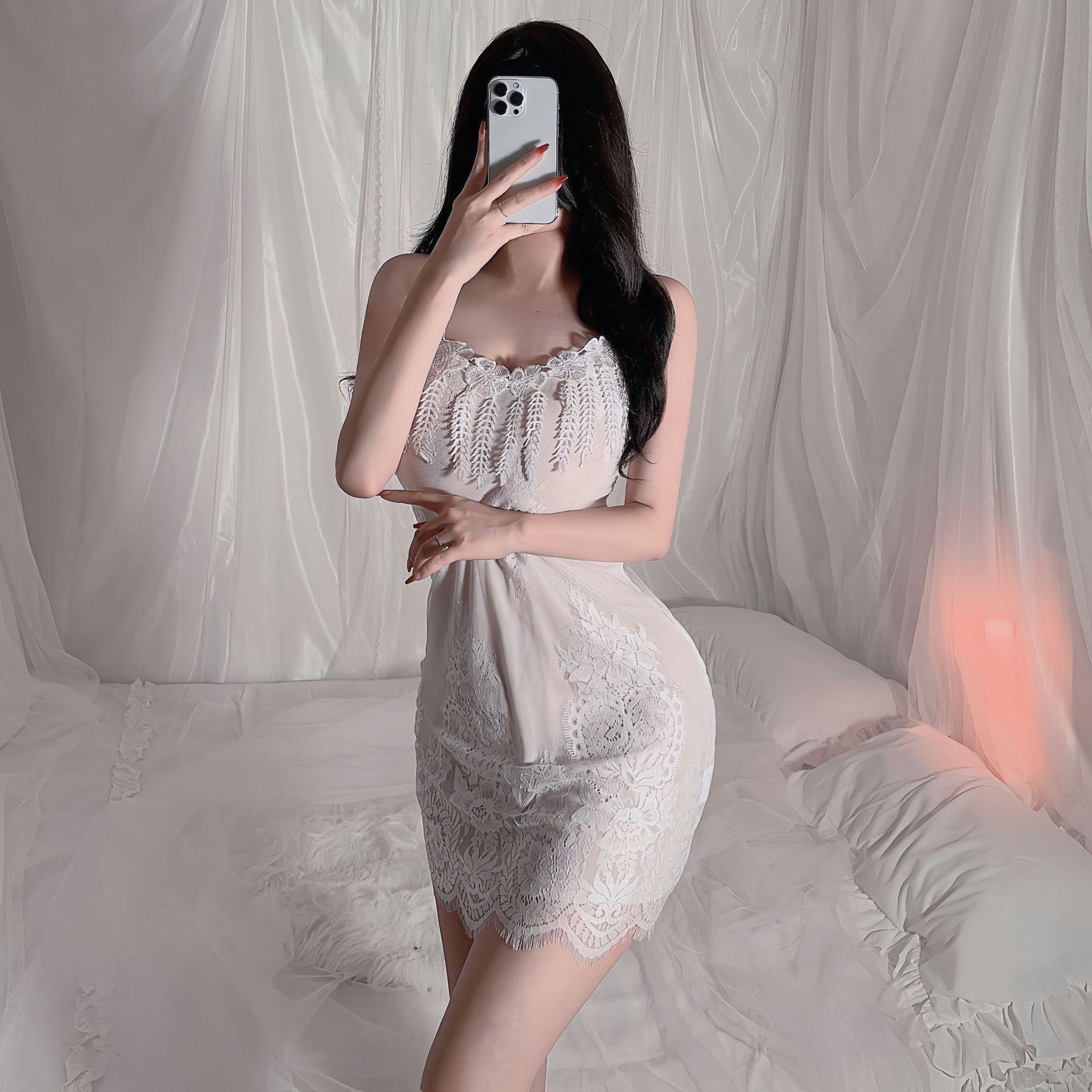 

Sexy Lace Cami Nightgown Sheer Thin Mesh Lingerie Sleepwear Women s Loungewear 573 Breathable Seductive Sleepwear Designed for Comfort Confidence L білий