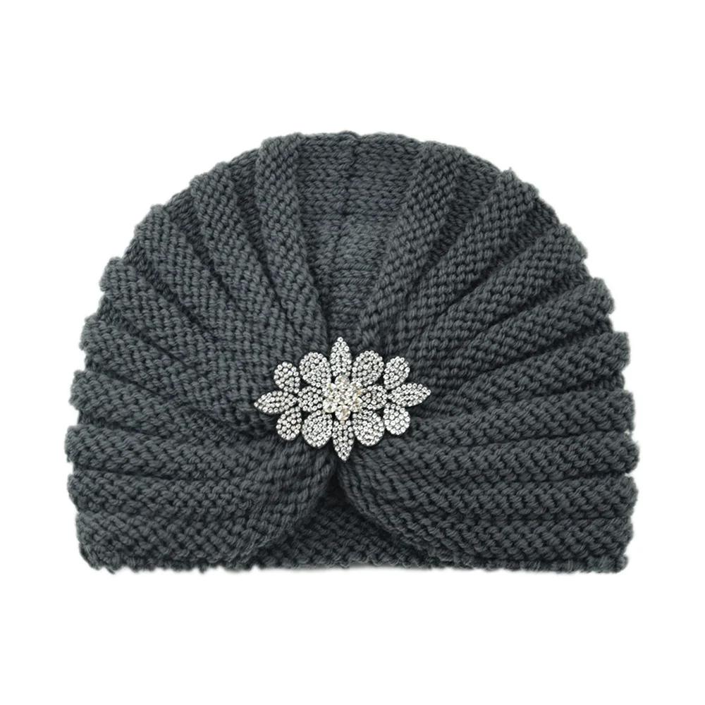 Diamond Knitted Turban Hat Bonnet Cross Wrapped Hat Muslim Bohemia Warm Turbante Cap for Women Winter Autumn Hair Accessories