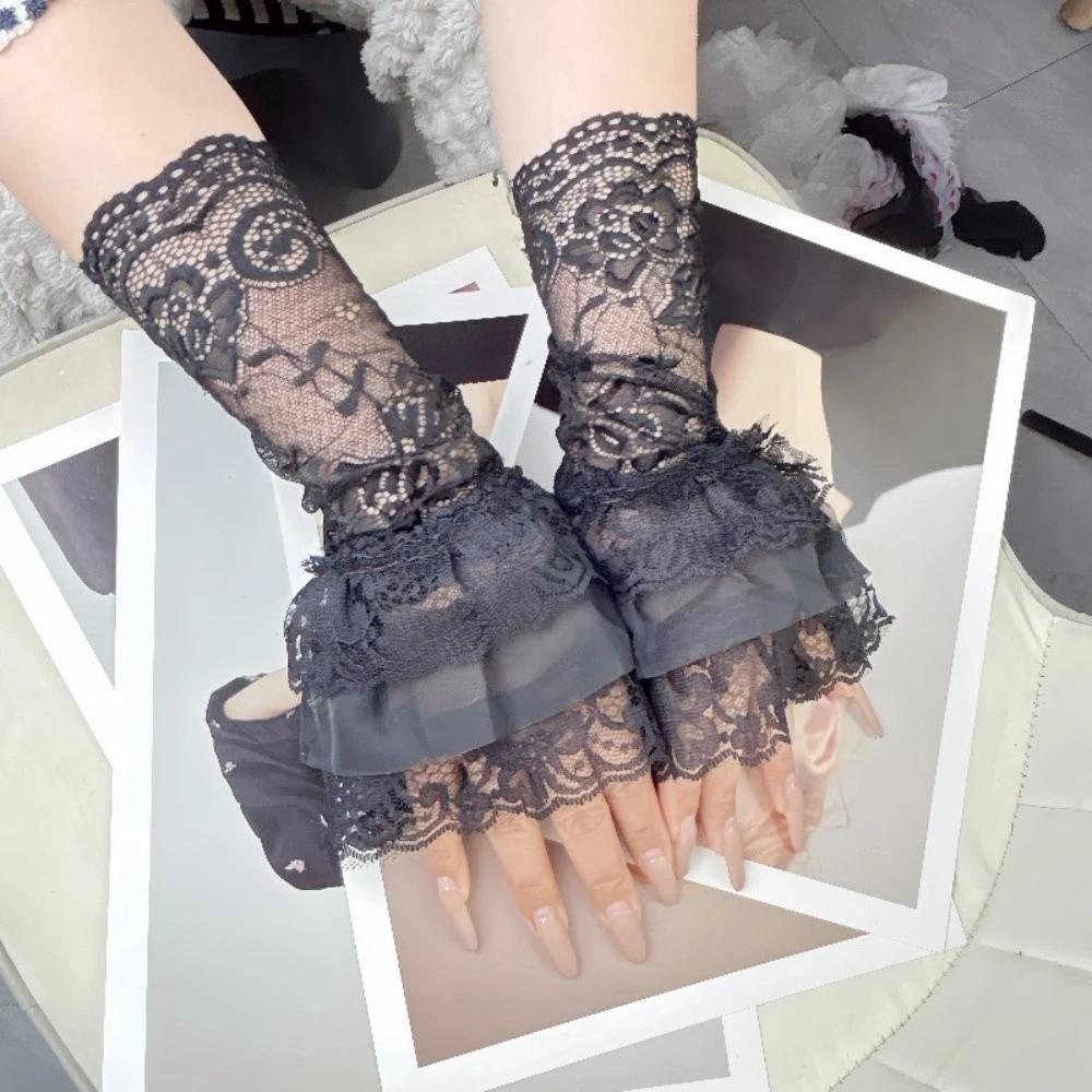 Lolita Detachable Cuffs Ruched Pleated Fake Flared Sleeves Vintage Wrist Cuffs Photography чёрный