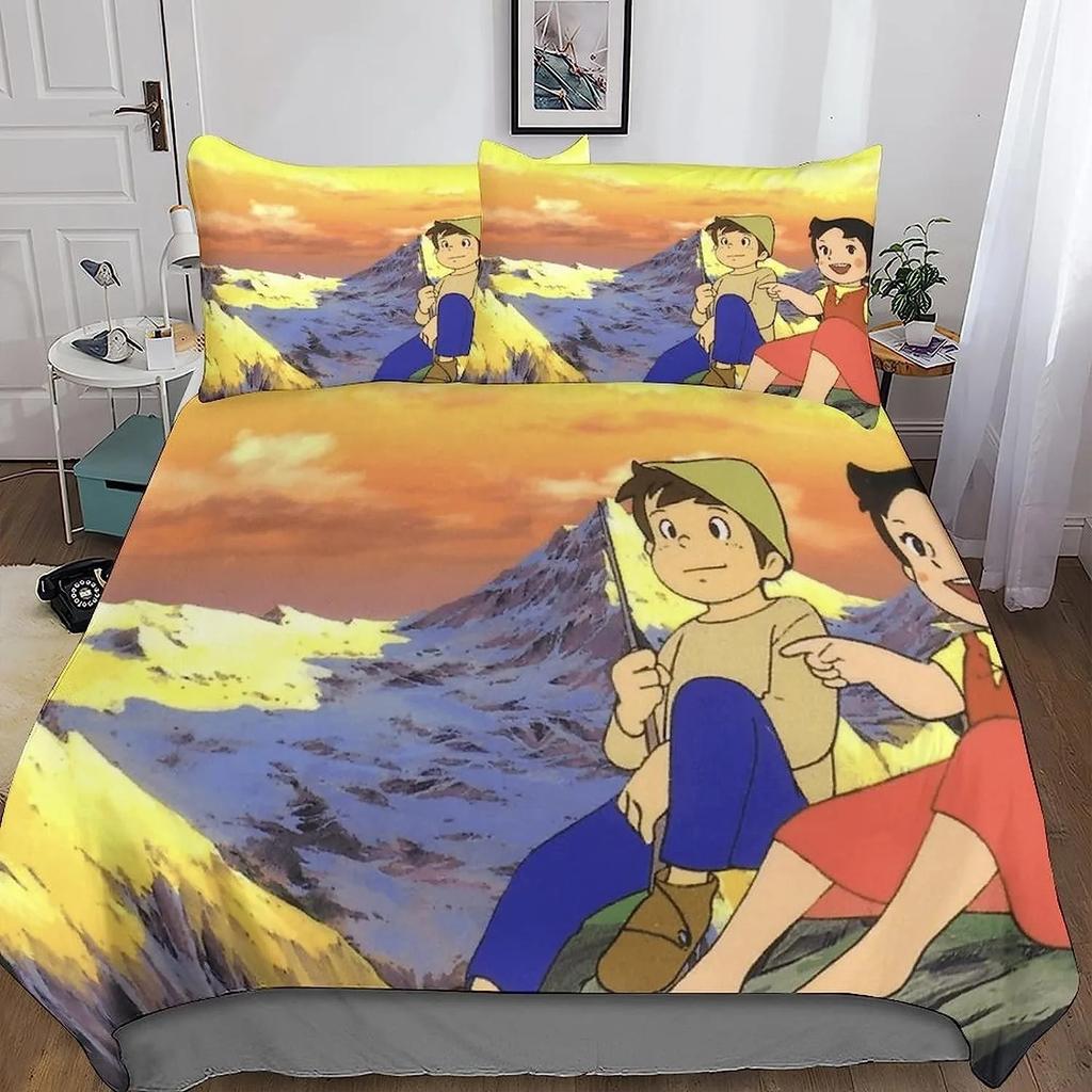 Heidi Bettwäsche-Set,Heidi Das Mädchen aus den Alpen Bettwäsche,Heidi und Familie Bettbezug-Set,Schlafzimmer Dekoration
