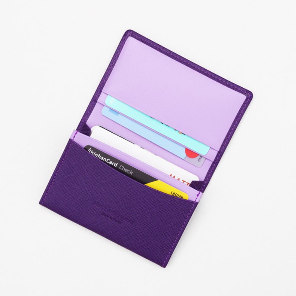 Matt Saffiano Cowhide Combination Slim Business Card Holder Purple + Light Purple
