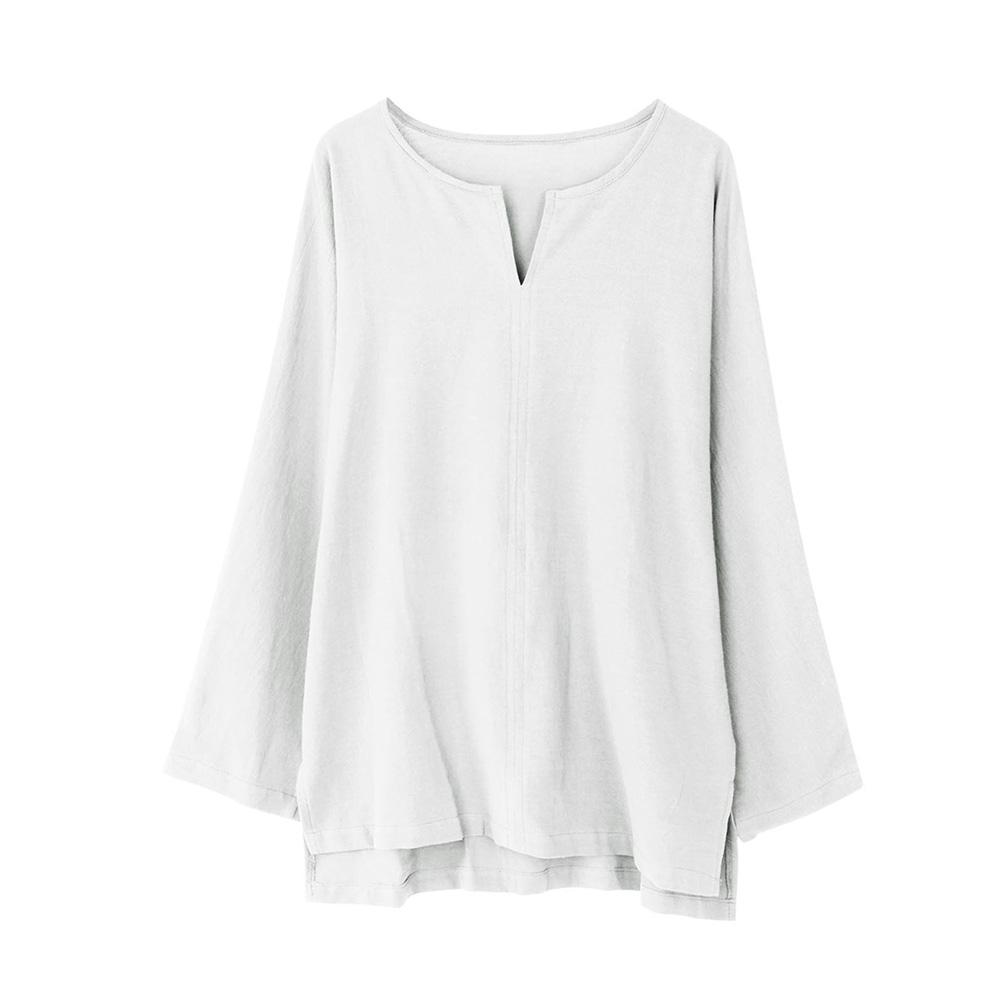 Frühling Herbst Herren Baumwolle Leinen Langarmhemden Einfarbig Locker Lässig Weiches Hemd Basic Alltagskleidung V-Ausschnitt Design XXXL weiß