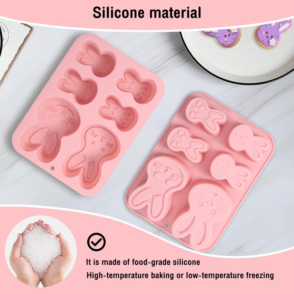 4Pcs Silicone Chocolate Candy Mold Reusable Bunny Shape Baking Mold Heat Resistant Bow Baking Tool for Candy Chocolate Cookies