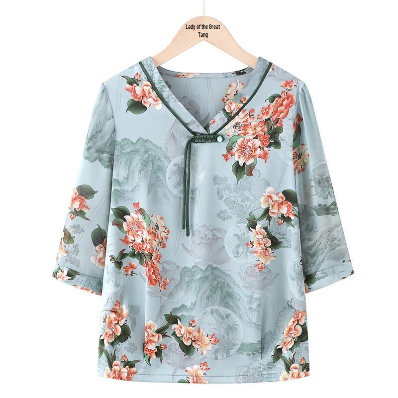 

Yuzhaolin Women s Chiffon V-Neck Printed 3/4 Sleeve Top 5XL