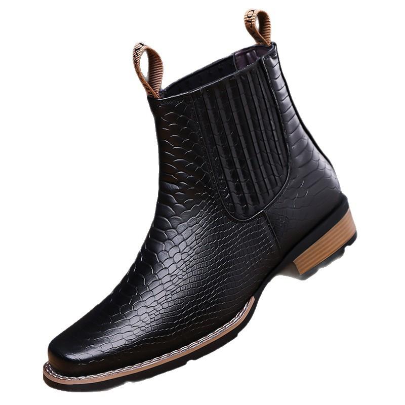 New European and American retro men's large-size crocodile pattern Chelsea short boots
