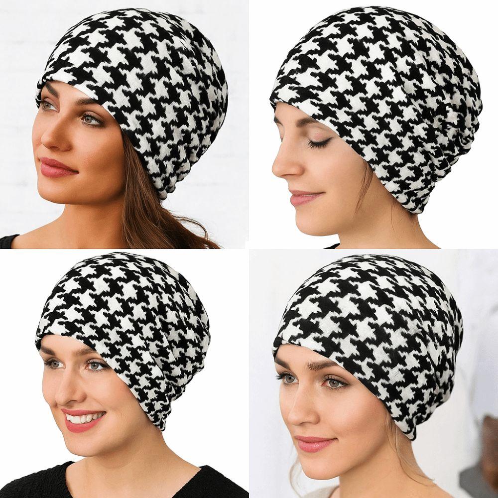 Contrasting Colors Pullover Hat Plaid Print Keep Warm Women's Pile Hat  Autumn and Winter