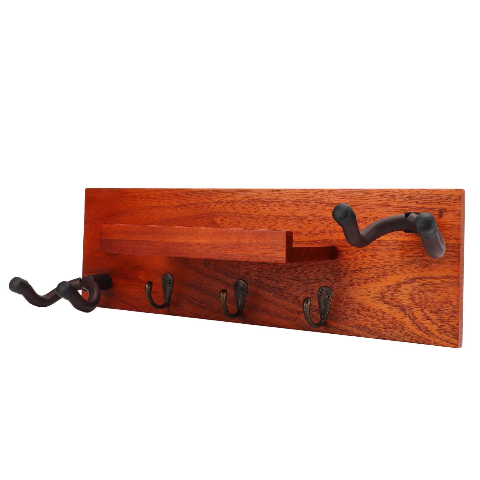 

Guitar Wall Mount Shelf Hanger Holder Wood Rack 4 in 1 Multi Function for Musical Instrument