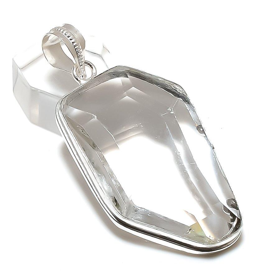White Topaz Gemstone Handmade 925 Sterling Silver Jewelry Pendant 2.36" B7V98