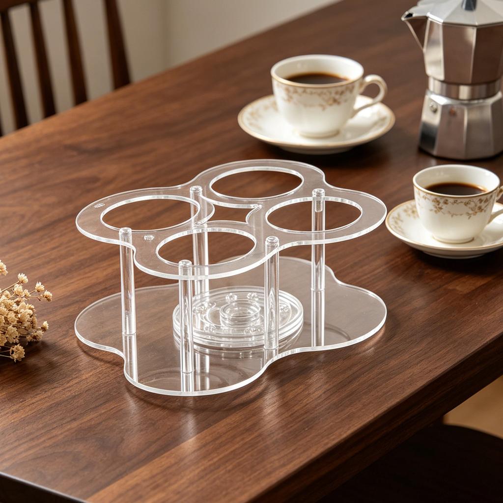 Acrylic Sugar Syrup Dispenser Organizer Rotating Rack 4 Bottles Clear Coffee Syrup Bottle Holder Coffee Bar Station Organizer