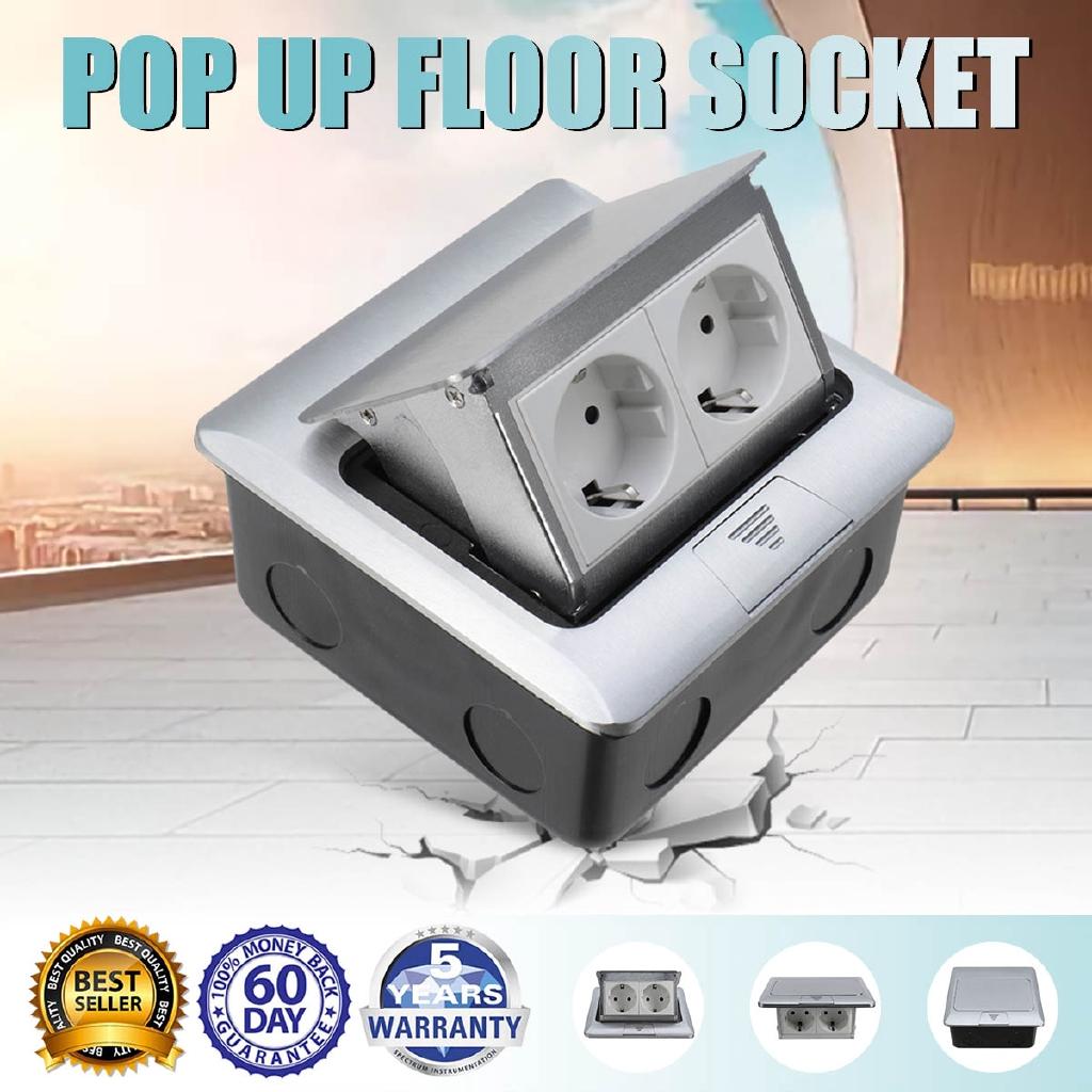 Aluminum Silver Panel EU Standard 2 Way Floor Socket Electrical Outlet Modular Combination Customized Available Sockets